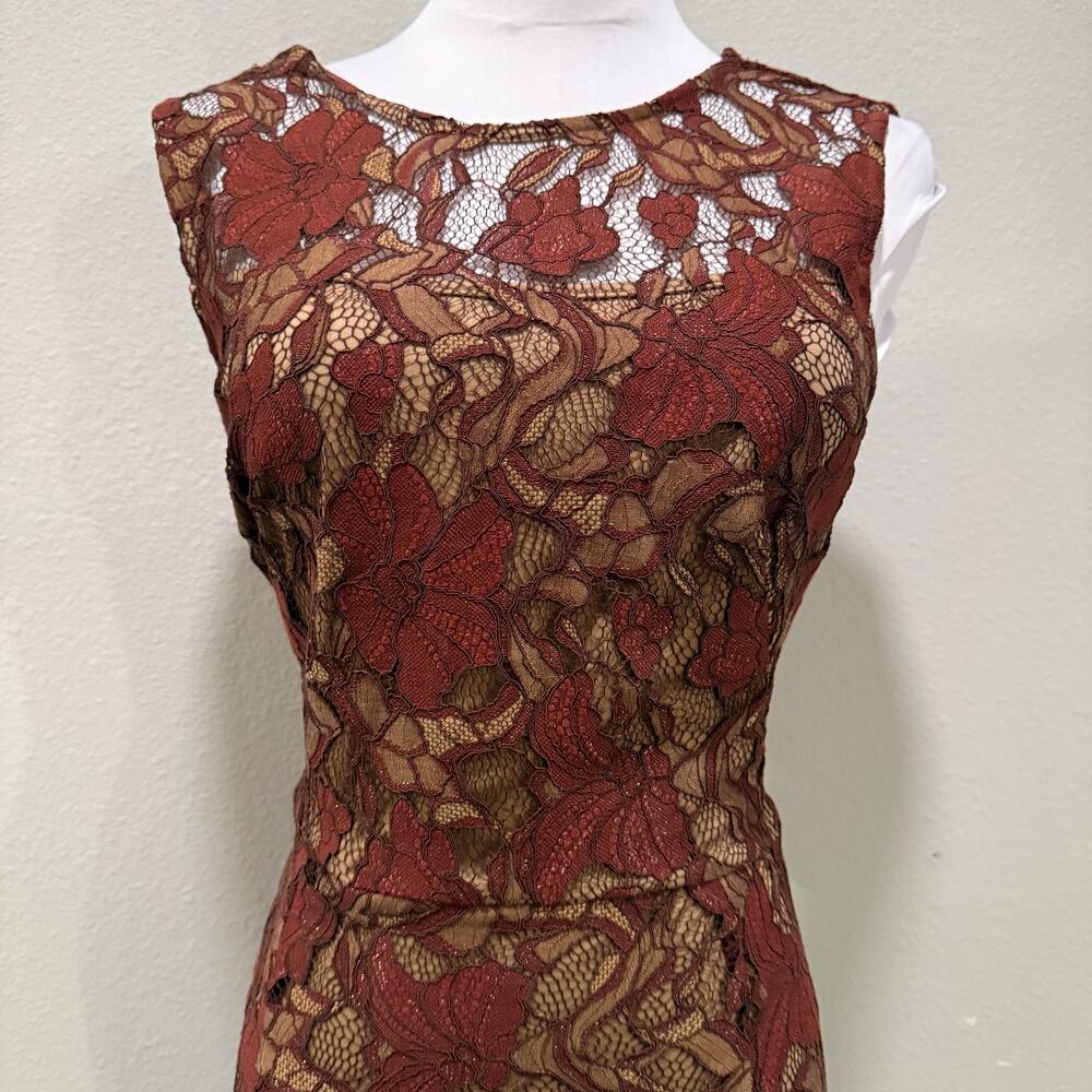 Calvin Klein Rust Brown Floral Lace Midi Dress Sleeveless Wedding 8 Fall Autumn - Picture 4 of 11